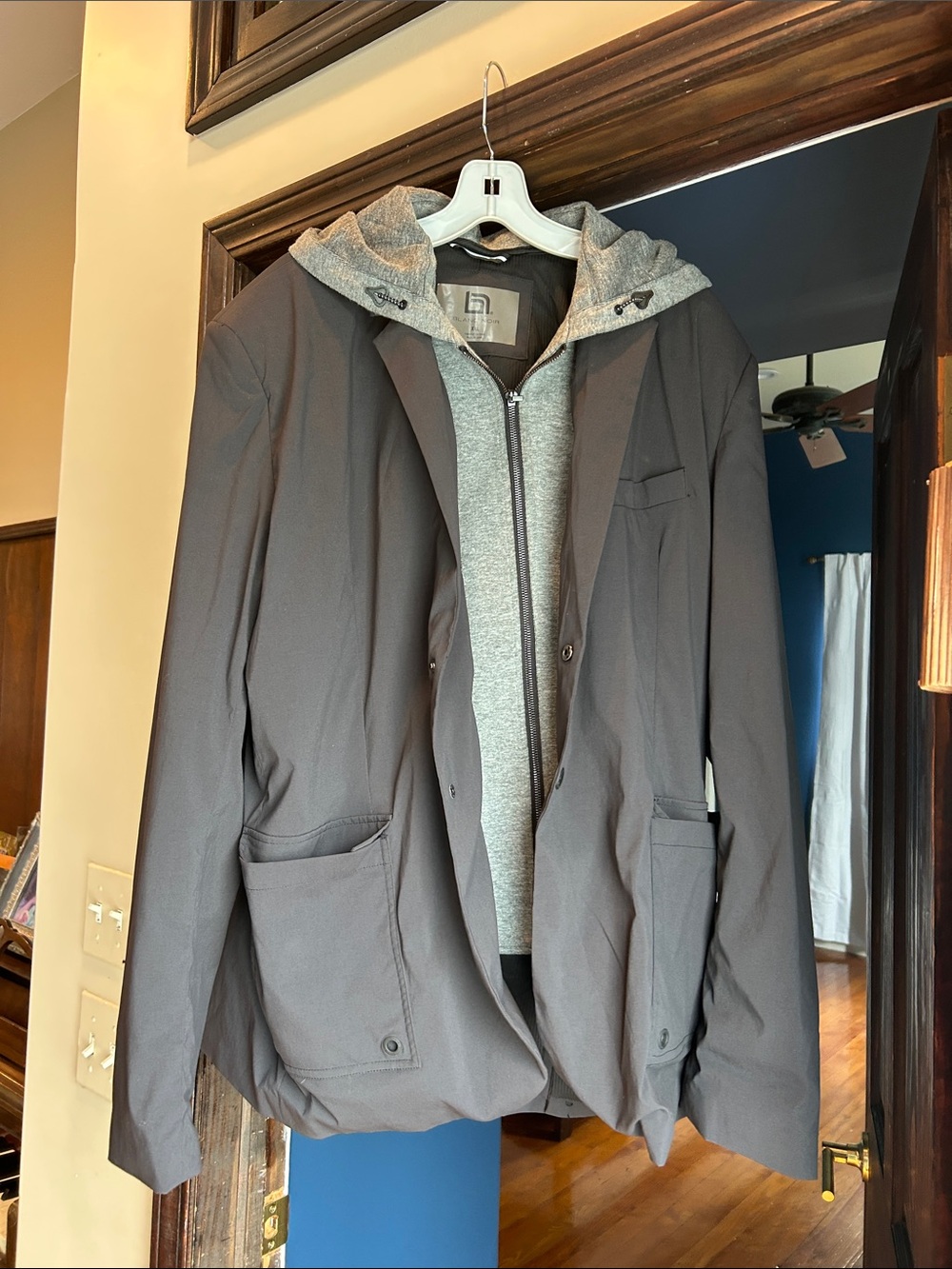 blanc noir Men's Gray Hooded Layered Jacket